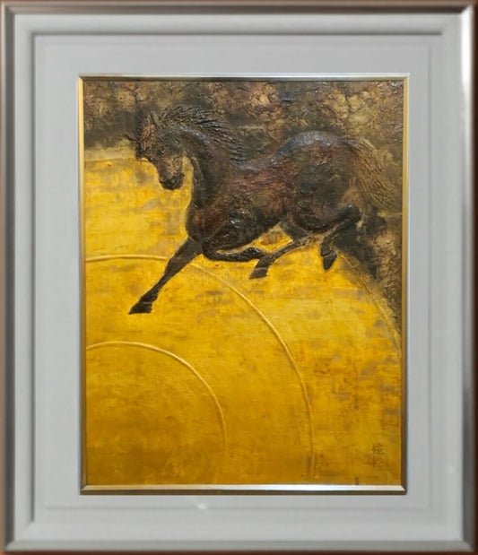 Japanese Lacquer Art  "Divine Horse Chasing Sun"  Gengo Ogura Handcrafted